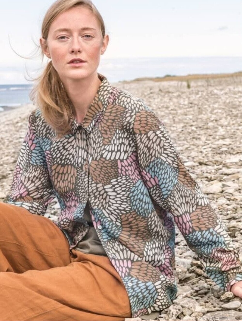 Gudrun Sjoden Long Sleeve Button-Up Patterned Cotton Shirt L scandi